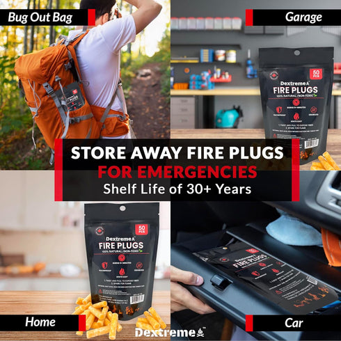 Waterproof Fire Plugs (50) Fire Starter for Campfires, Emergencies, Survival, Fire Pits, Grills | 5+ Minute Burn | All