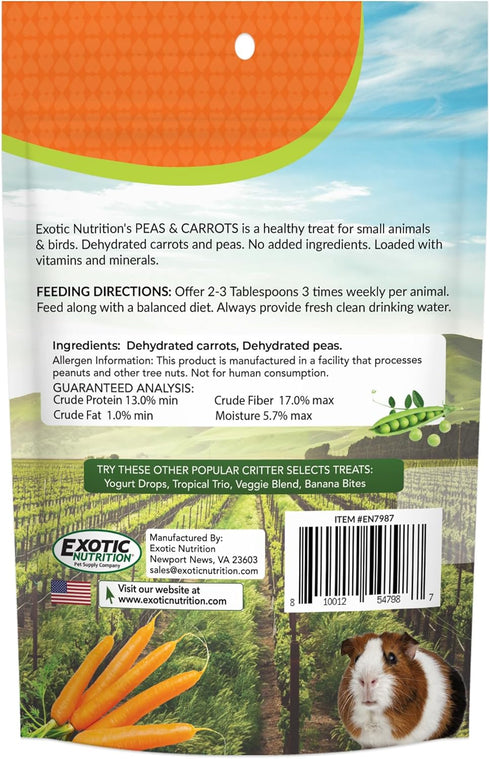 8 oz. Chinchillas Exotic Nutrition Peas & Carrots - Healthy Natural Mixed Dried Vegetable Treat - for Rabbits, Guinea