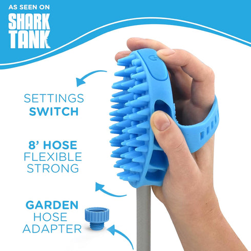 Aquapaw Dog Bath Brush Pro & Shower Attachment - Large Silicone Rubber with 8ft Hose for Bathing