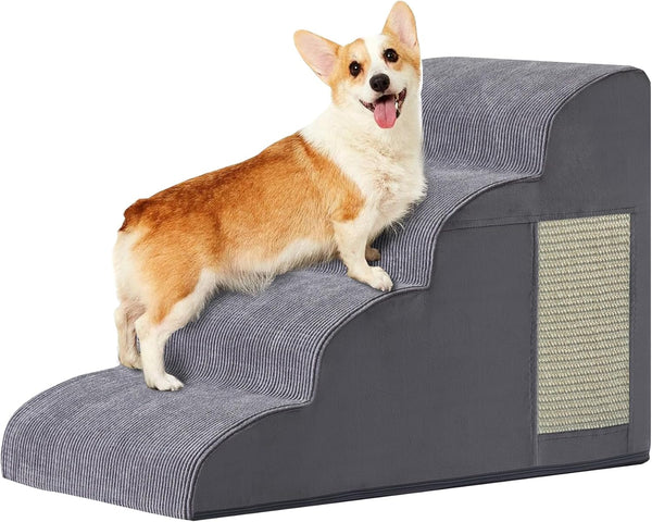 Dog Steps for Bed, 4-Step Ramp for Small Dogs, Non-Slip Bottom Design, High Density Foam Portable Pet Step, Indoor, Grey