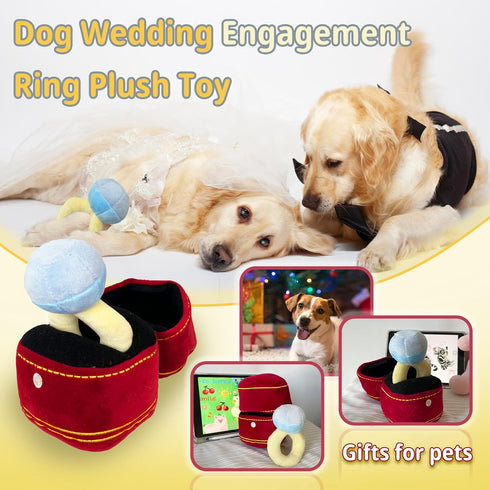 Valentines Dog Wedding Toy Engagement Plush Ring Box for Dog Birthday Gifts, Funny Plush Toys Squeaky Chew for Party