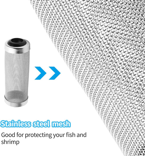 Stainless Steel Aquarium Filter Intake Cover, 12mm Metal Fish Tank Strainer, Mesh Tube Filter Net for Aquarium Inlet