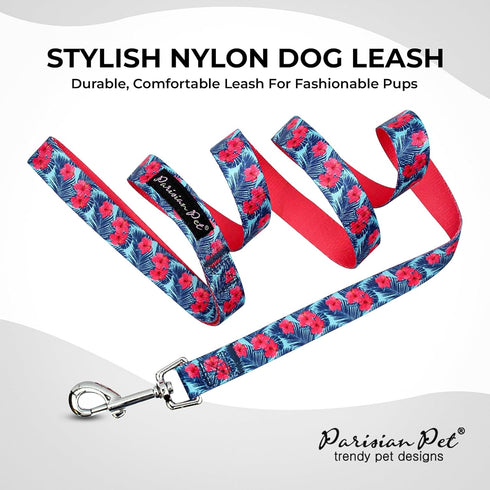 Parisian Pet 4Ft Heavy Duty Dog Leash - Pink Hibiscus Printed, Odor Proof Training Leash for All Dogs
