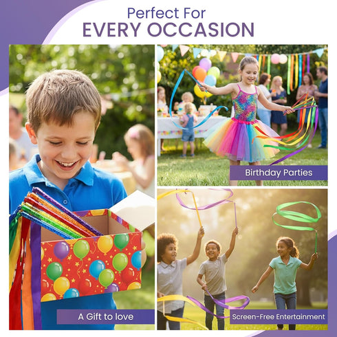 Pack 6 9" 1m GSi Multicolor Ribbon Wands & Rings for Kids - of Dance Streamers with Stick, Ribbons, Gymnastics & Party