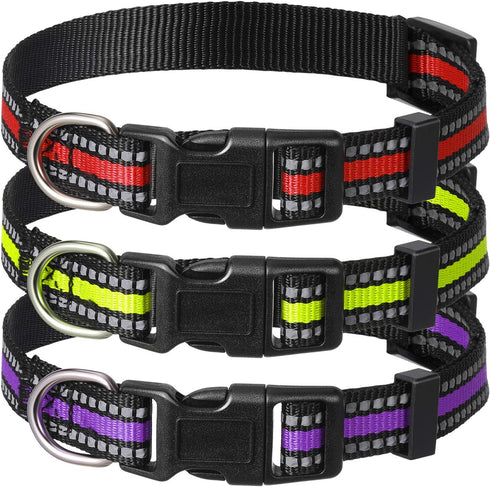 Weewooday 3 Pieces Reflective Dog Collar, Nylon Adjustable Quick Release Pet Collars for Dogs (Large)