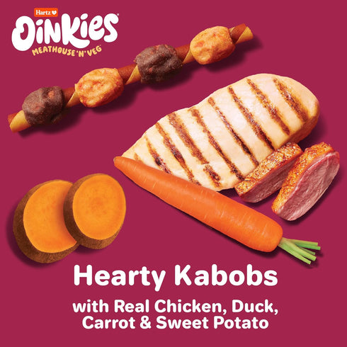 Oinkies Meathouse'n'Veg Hearty Kabobs, 18 Count, Dog Treats with Real Chicken, Duck, Carrots, Sweet Potato