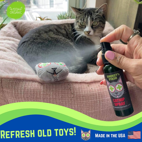 Smokey's Stash Cat Catnip Spray and Dried Organic Catnip Combo, Maximum Potency Bundle