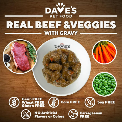 13.2 oz (12 Pack) Dave's Pet Food Stewlicious Grain Free Wet Dog Food (Beef & Vegetable in Gravy), Made in USA