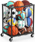 TomCare Garage Ball Rolling Storage Rack Large Capacity Basketball Holder with Elastic