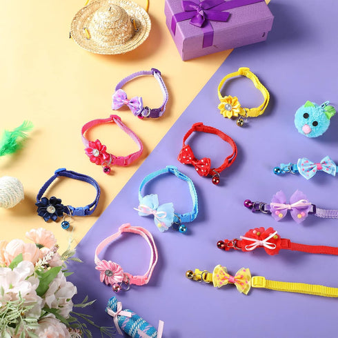22 Pack Dog Bow Tie Flower Collar, Adjustable Bowtie Dog Collar with Dot Print for Medium Small Dog Cat Puppy (Cute)