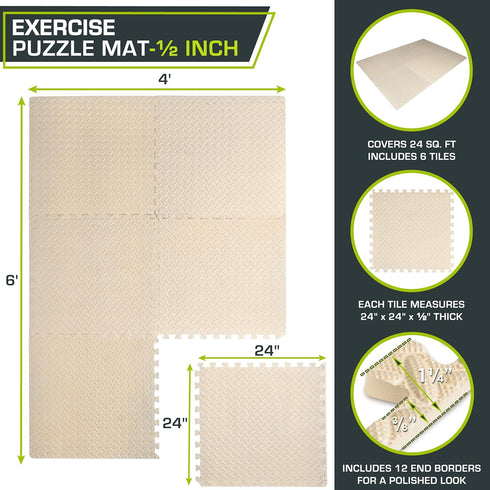 24 24 24 6 ProsourceFit Puzzle Exercise Mat in, EVA Interlocking Foam Floor Tiles for Home Gym, Mat for Home Workout