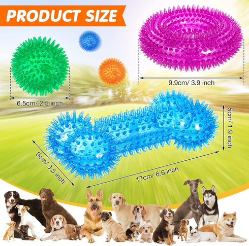 9 Pcs Dog Squeaky Toys Set - Bone and Donut Shape Teething Toys for Small and Medium Dogs, TPR Rubber Chew Toy