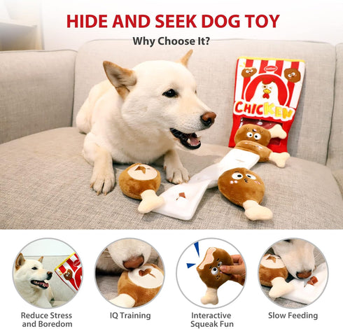 Gigwi Interactive Squeaky Dog Toys - Hide and Seek Puzzle Toy Set for All Breeds, 2-in-1 Dog Toys for Boredom and IQ