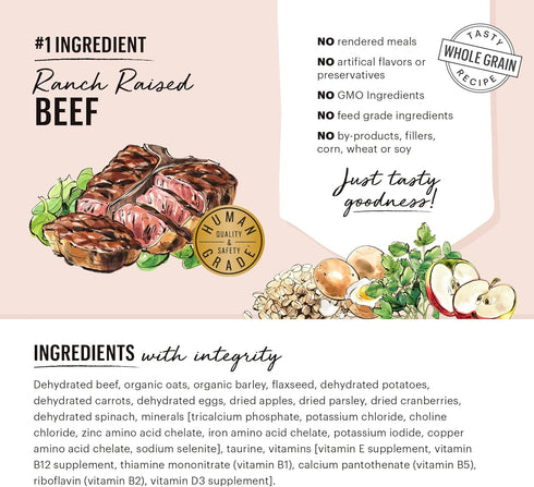The Honest Kitchen Human Grade Dehydrated Whole Grain Dog Food, Beef, 4 lb (Makes 16 lbs)