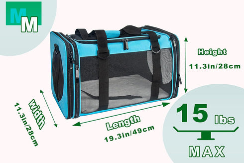15 Lbs Soft-Sided Pet Carrier for Cats Small Dogs of Medium Blue