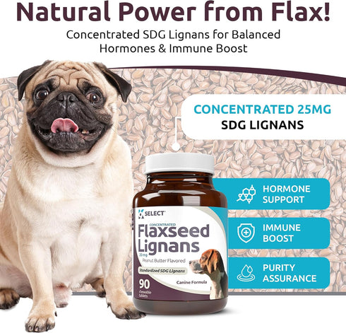 K9 Select Concentrated Flaxseed Lignans for Dogs, 20mg 90 Tablets, Peanut Butter Flavored Chewable