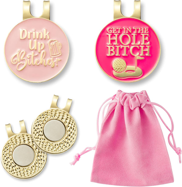 Funny Golf Ball Marker Accessories - 2pcs Golf Ball Markers with Magnetic Hat Clips & Velvet Pouch, Golf Gift