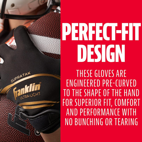 Franklin Sports 28360F1 Supratak Football Receiver Gloves - Black/Chrome Adult Small