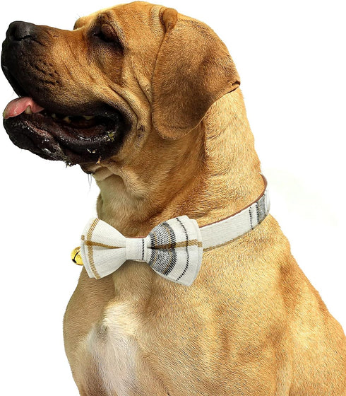 KUDES 2 Pack Dog Collars with Bow Tie and Bells, Adjustable Cute Dog Bow Ties Collar for Small Medium Large Pets (Beige