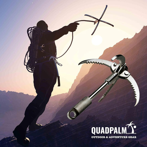 Grappling Hook and Rope 10M (32ft) - Heavy Duty Multifunctional Survival Hook with 4 Stainless Steel Claws