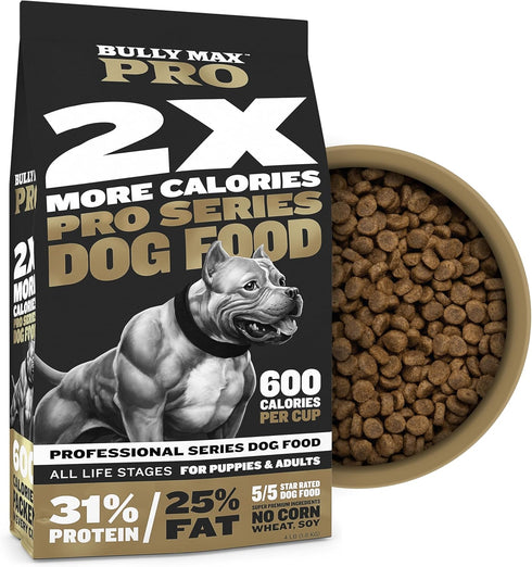 Bully Max Pro 2X High Calorie & High Protein Dry Dog Food, 4 lbs for Puppy and Adult Dogs - Muscle Building & Healthy