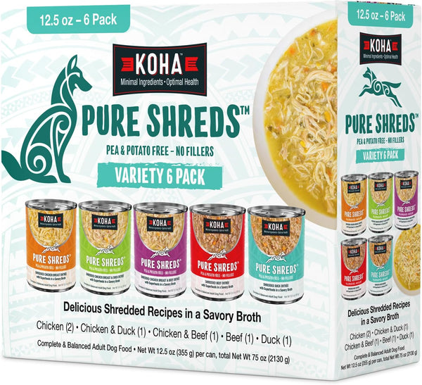 KOHA Pure Shreds Dog Variety Pack, High Protein Wet Dog Food- 5