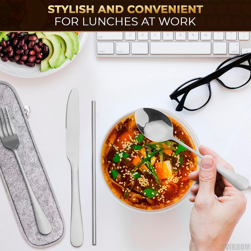Travel Silverware Set with Case, 8Pcs Stainless Steel Fork Spoon Knife Set, Portable Camping Cutlery Set