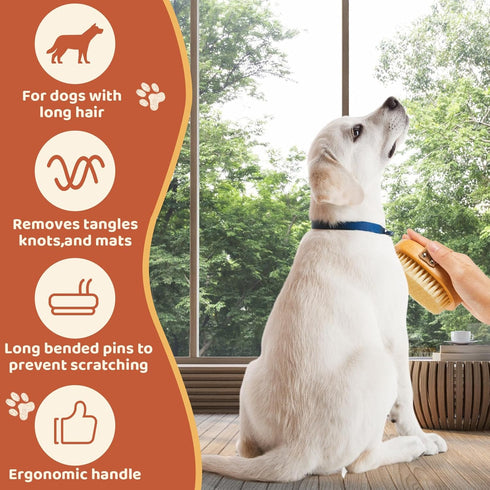 Suclain 2 Pcs Dog Cat Bristle Brush for Shedding, Soft Oval Palm Beech Brush with Boar Bristles for Dogs and Cats