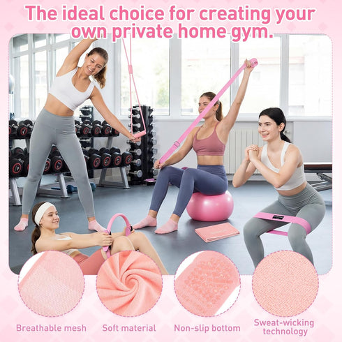 Teyva Daily 11 Set 3 Pcs Pink Yoga Accessories for Women, Home Pilates Essential Kit for Workout Gym Lover Gifts