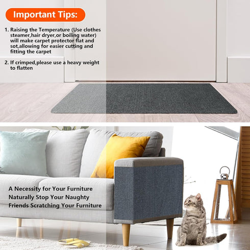 79 * 20 in Easy-Cut Cat Scratch Pads Mat, DIY Floor Protector for Doorway Porch, 6.56ft Cat Pad with Free Sticker