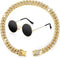 Xuniea 2 Pieces Cat Dog Chain Collar and Sunglasses Set, Rhinestone Collar with Secure Buckle, Round Glasses (Gold,