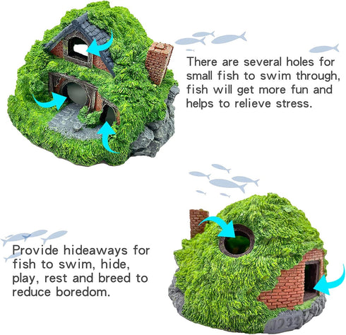 Tfwadmx 3 Pcs Hobbit House Resin Aquarium Decoration, Betta Hideout Cave, Mini Garden Landscaping Accessories