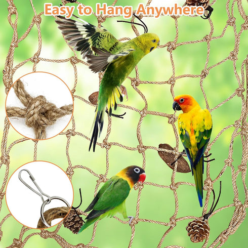 Tfwadmx Bird Climbing Rope Net, Large Size 24''X24'' Parrot Perch Climbing Rope Ladder for Budgies, Conure, Blue & Gold