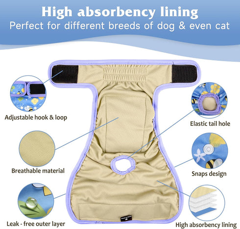 5pcs,Reusable Dog Diapers Female Dog Doggie Puppy Doggy Diapers Female, Period Panties in Heat, Lamb, XLarge