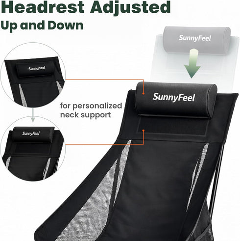 Backpacking SUNNYFEEL High Back Portable Camping Chair, Lightweight Folding Chair with Head Support, Compact Chair