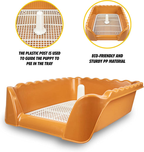 Lutema Training Dog Potty Tray for Small & Medium Puppies - Orange Brown