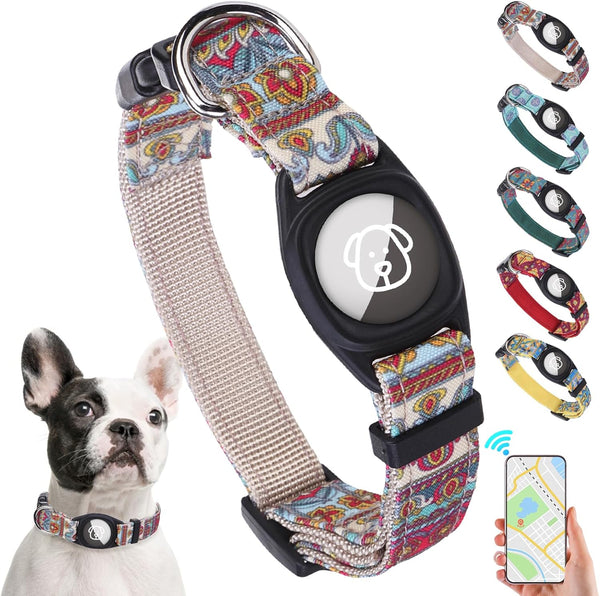 SCENEREAL Airtag Dog Collar, Adjustable Soft Comfortable Collar with Durable Airtag Holder for Small Medium Dogs, Floral