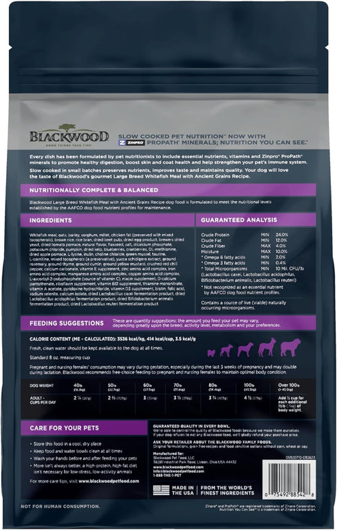 Blackwood Large Breed Dry Dog Food, Whitefish with Ancient Grains, 10 lb Bag for Adult Dogs