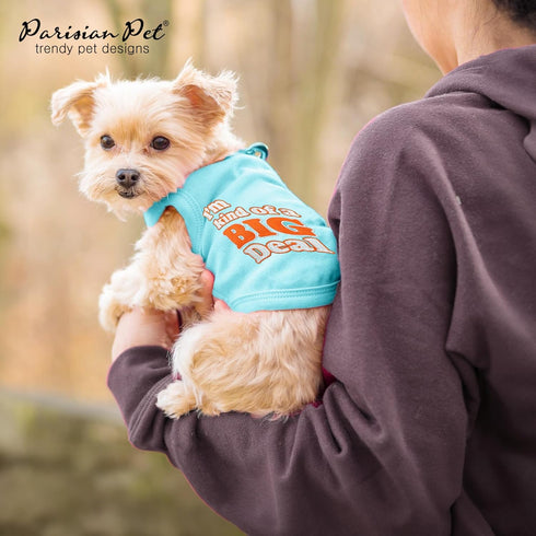 Parisian Pet Dog T-shirt - Embroidered “I’m Kind of Big Deal” - Lightweight Blue Sleeveless Tee for Small Dogs