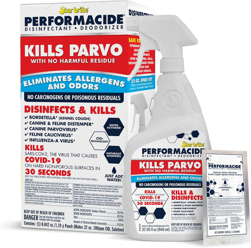 PERFORMACIDE No-Rinse Disinfectant / Deodorizer for Pet Surfaces | Kills Parvovirus, Ringworm,