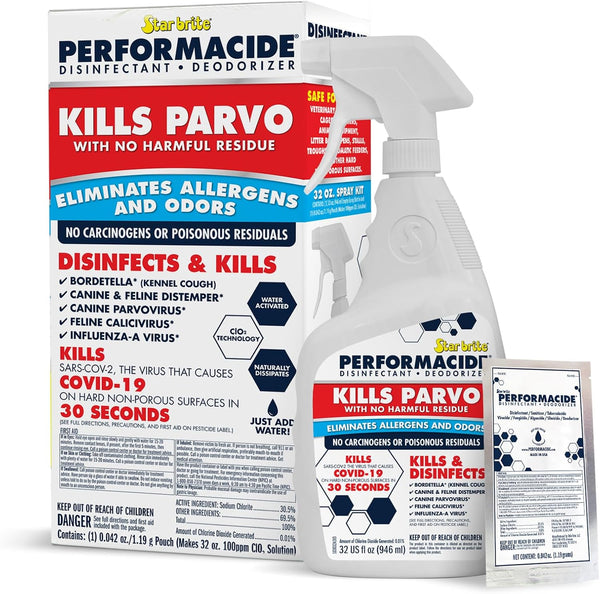 PERFORMACIDE No-Rinse Disinfectant / Deodorizer for Pet Surfaces | Kills Parvovirus, Ringworm,