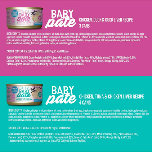 Tiki Cat Baby Pate Wet Cat Food for Kittens, Variety Pack, 2.4 oz Cans, 12 Count