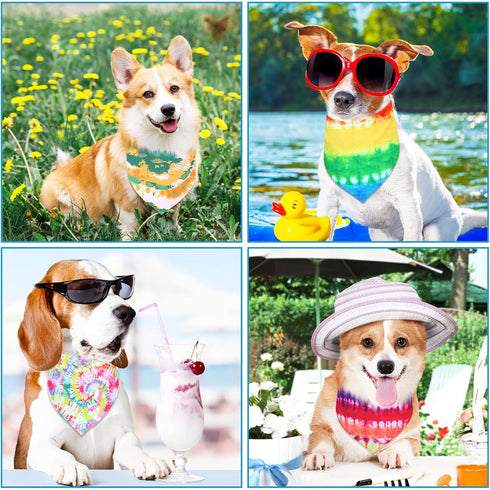50 Summer Silkfly Pcs Tie Dye Dog Bandanas Bulk Pet Scarf Grooming Salon Triangle Washable Dog Bib Kerchief for Large