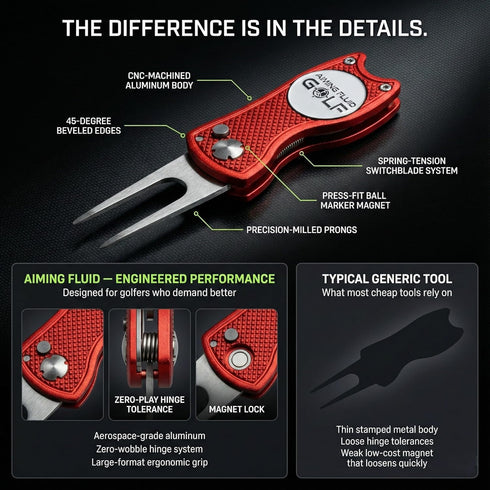 5-in-1 Golf Divot Repair Tool Golfing Ball Marker, Pitch Mark Repair, Putting Alignment, Club Tee, and Groove Cleaner