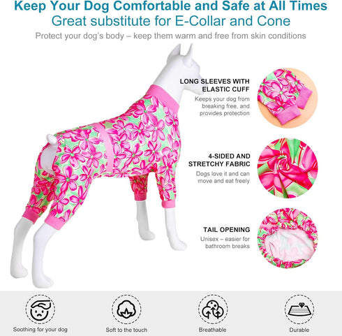 LovinPet Pitbull Pet Outfit - Post Surgery Recovery Pajamas for Dogs, Reflective Stripe, Full Coverage Onesie, Pink
