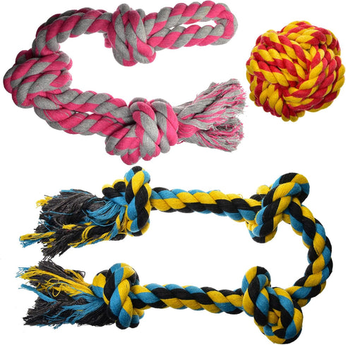 Durable Dog Toys, Rope Chew Toys, Tug of War Toy for Large Breed, Small Breed Puppy Teething Toys (3 Count)