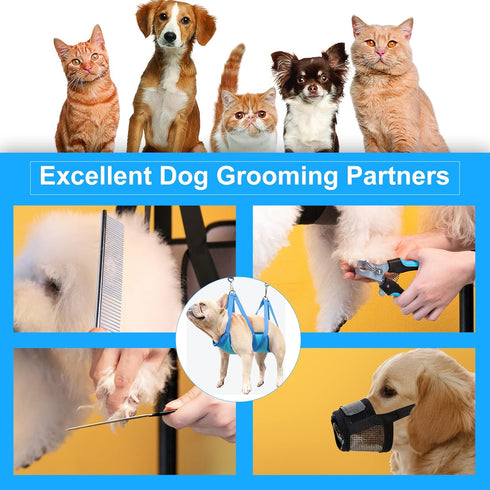 Dog Grooming Hammock & Harness for Dogs & Cats, Multi Hammock Restraint Bag with Adjustable Loop, D-Hooks, Nail Clippers