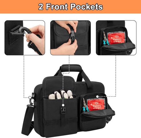 Fishing Reel Case for Spinning Reels, Fly Fishing Reels, Baitcaster Storage Bag with Multiple Pockets and Dividers