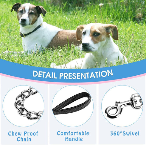 Chain Heavy Duty Metal Dog Leash, 5FTx3mm Chew Proof Pet Leash Chain with Soft Padded Handle for Large & Medium Size Dogs Walking, Training and Traveling (20-100 lbs)