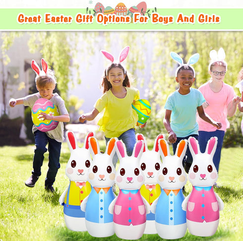 12 28 Inch Set 10 2 Shappy Pcs Giant Inflatable Easter Bunny Bowling with Egg, Inflatable Easter Game for Kids Adults
